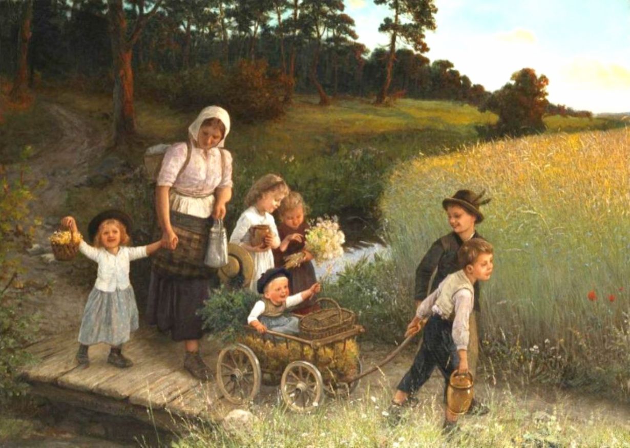 Жизнь крестьянская семья. Carl von Bergen художник. Маковский крестьянские дети.