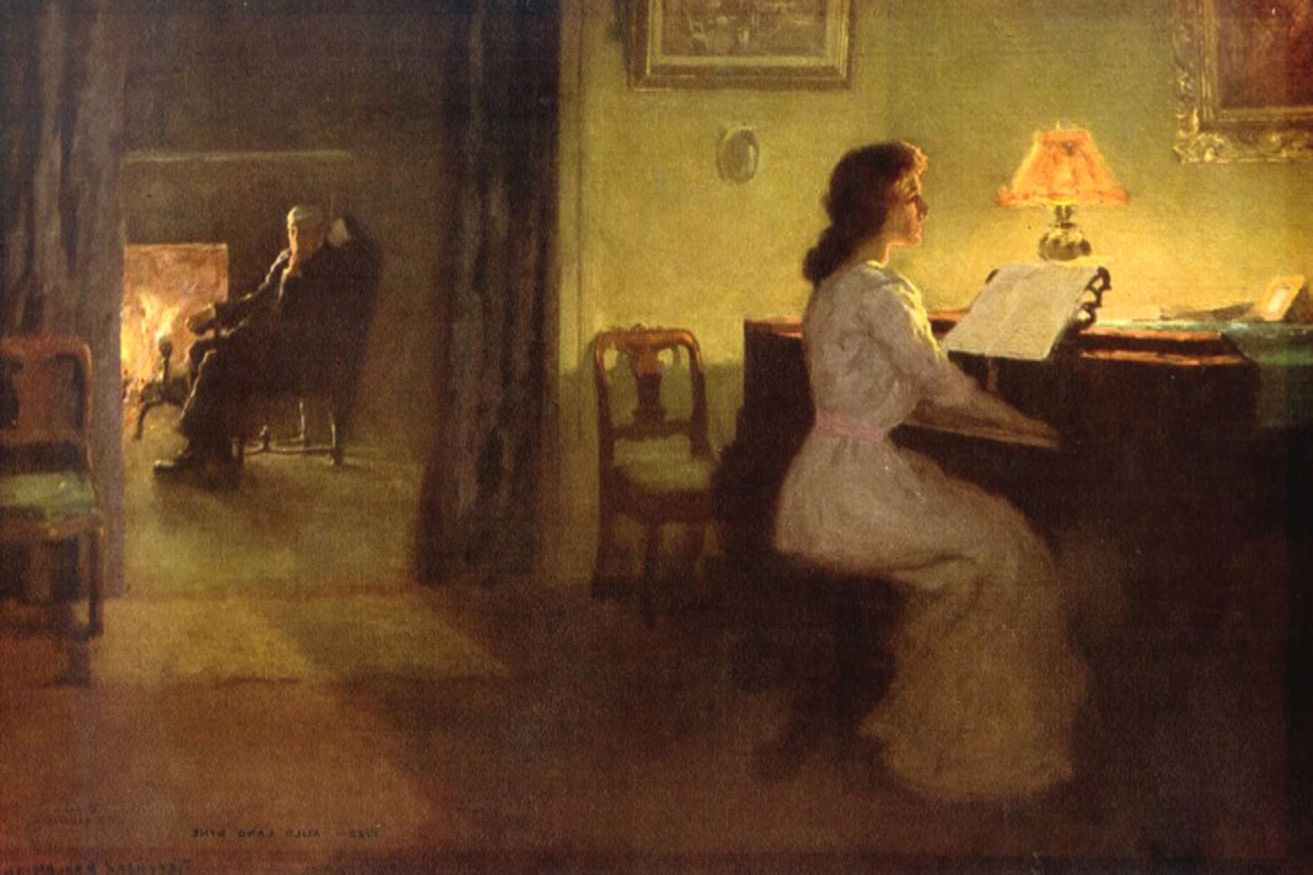 Романс пианино. Девушка за пианино 19 век. За роялем живопись. Девушка за роялем картина.